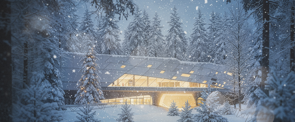 phaeno - das Gebäude in einer magischen Winterszenerie eingehüllt.